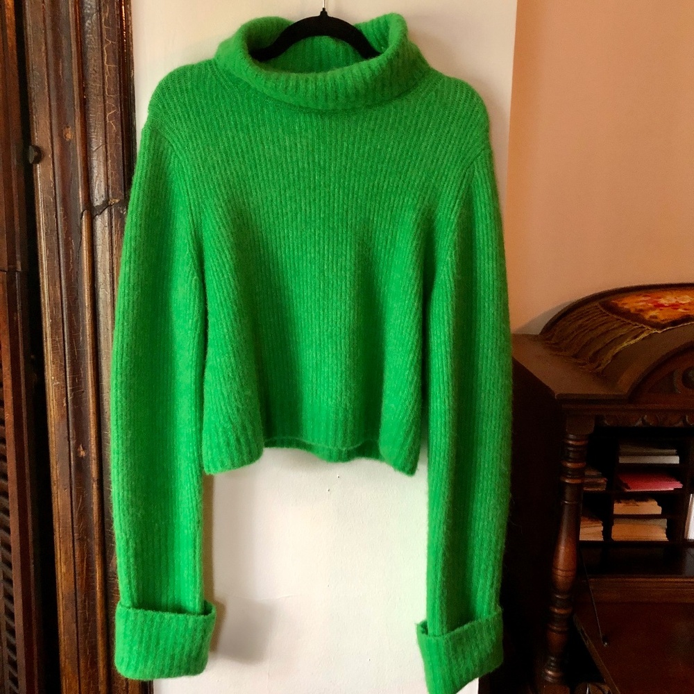 & Other Stories Designed In Stockholm Fold Up Cuff Turtleneck Jumper Green